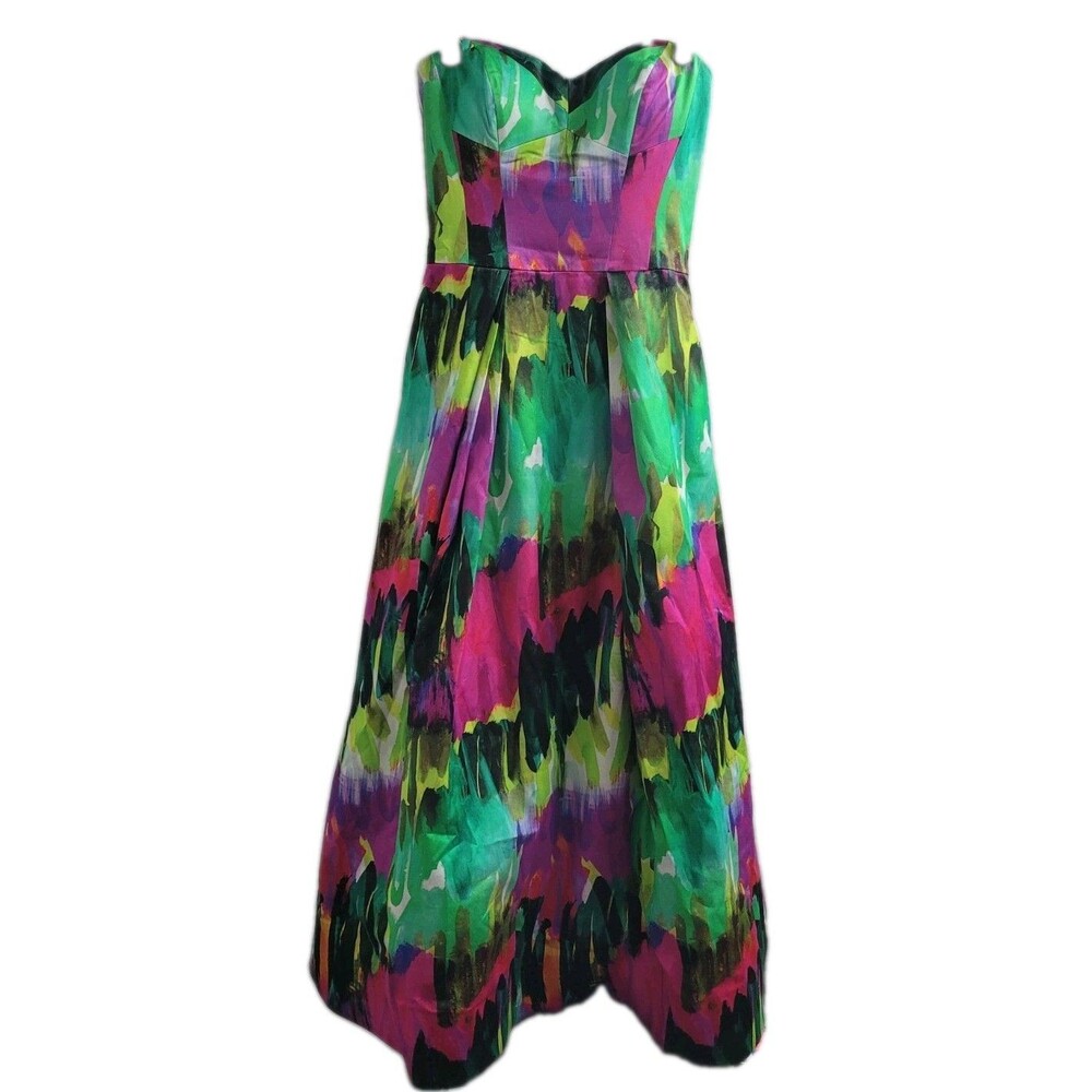 Milly Dress 2 Multicolor Watercolor Abstract Strapless Fit Flare Maxi Italian